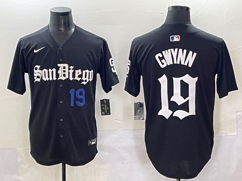 Men 2025 San Diego Padres 19 Gwynn Black Five generations Joint Name Nike MLB Jersey style 4